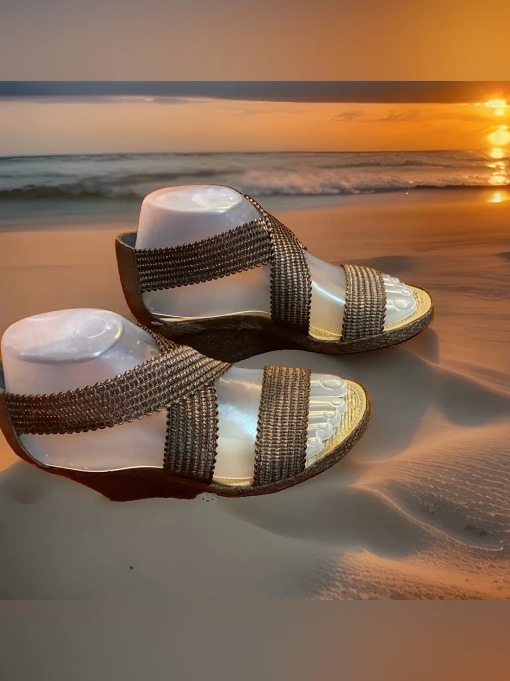 ANDRE ASSOUS Size 7 Brown Wedge Espadrilles, Criss-Cross Straps. Made in Spain